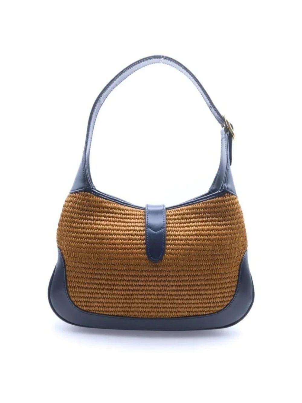 ★SOLD★ Gucci Jackie 2-Way Shoulder Bag Basket Navy Brown Leather Gold - Picture 2 of 6